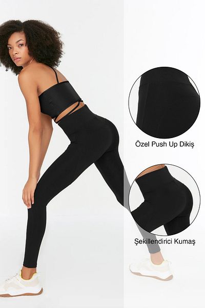 Kolekcia Trendyol Čierne Push-Up pletené športové legíny po celej dĺžke TWOAW21TA0030