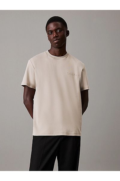 Calvin Klein تي شيرت رجالي كاكي - رقبة دائرية، قطن، كم قصير، مقاس عادي K10K 113737 -RAJ
