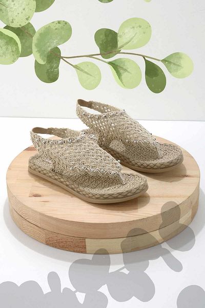 Bambi Beige gestrickte Damensandalen K 05349362516