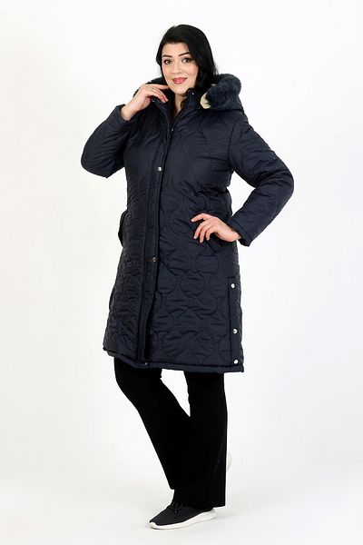 By Alba Collection Women's Navy Blue Long Woolen Quilted Plus Size Coat