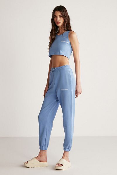 GRIMELANGE Carrolıne Damen-Sweatpants mit entspanntem Schnitt, bestickter Taille und elastischen Beinen in Blau