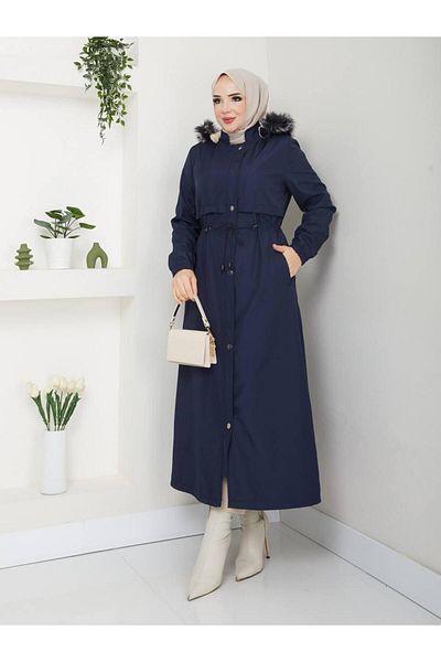 GLR&GYM Nurgün Women's Large Size with Fleece Inside Cloth Fabric Full-Size Mother Bonded Coat