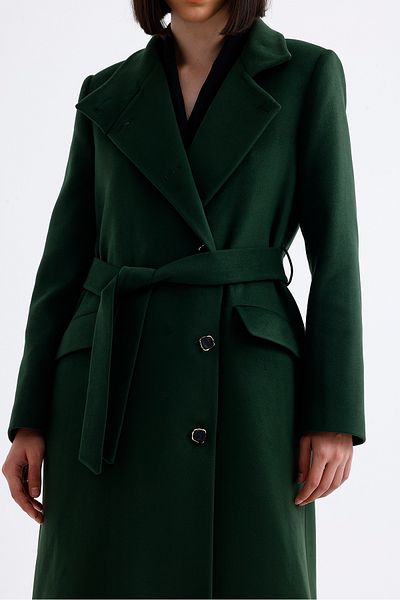 PEARL Stand Collar Double Breasted Closure Imported Buttoned Belted Cashmere Coat
