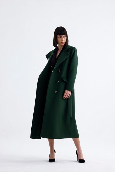 PEARL Stand Collar Double Breasted Closure Imported Buttoned Belted Cashmere Coat