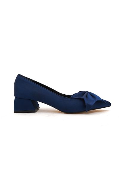 DURUNUN BUTİĞİ Pantofi cu toc Camil bleumarin cu fundă din satin (4 cm).