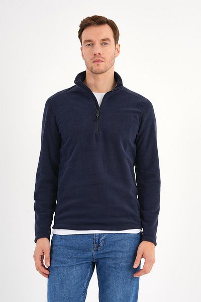 Deri Company Navy Blue Fleece Sweatshirt Men's Stand Collar