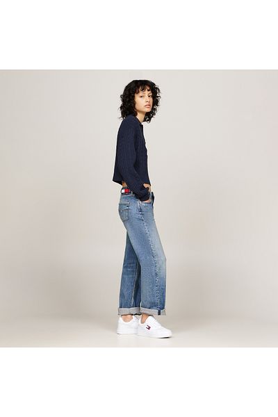 Tommy Hilfiger Biele kožené dámske tenisky – logo značky, gumená podrážka, každodenné použitie, En0en02505-ybs