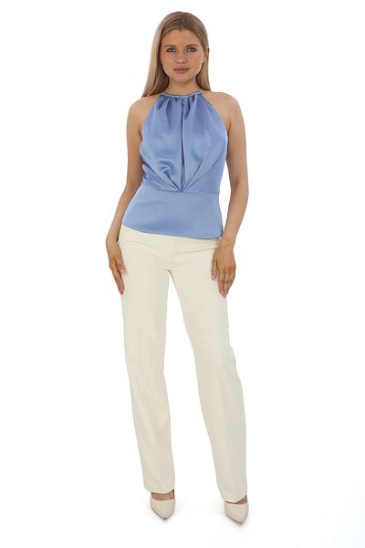 PEARL Silk Satin Blouse with Halter Pleat Detail - Stylish Women's Blouse, Pants Matching Custom Style Touch