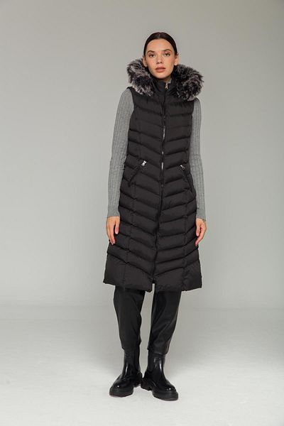 Olcay Schwarze Pufferweste – Kapuzenfell, Modell 8187
