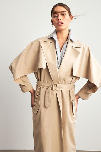 Setre Beige Long Sleeve and Belted Pocket Trench Coat