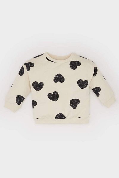 DeFacto Baby Girl Crew Neck Heart Print Sweatshirt E0196A5