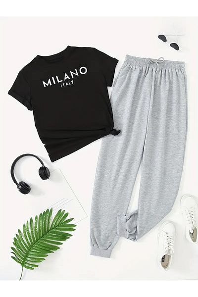 uyguntarz Zestaw dresów unisex w kolorze czarnym z nadrukiem Fs w kolorze czarnym