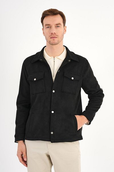Deri Company Ringe Men's Suede Look Black Shirt Coat