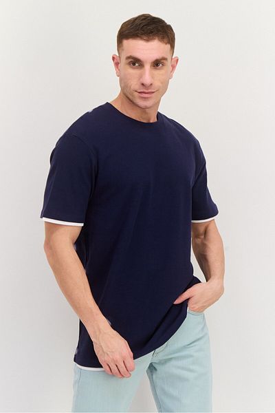 Threadbare تي شيرت رجالي سادة بأكمام قصيرة ورقبة دائرية، أزرق داكن