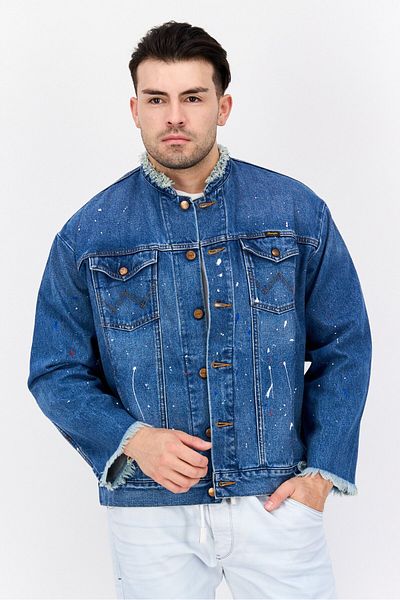 WRANGLER Men Mock Neck Solid Long Sleeves Jacket Shirt, Blue
