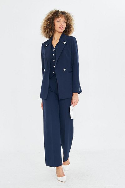 LOVELF 3-Piece Set with Button Detail on the Collar Navy Blue