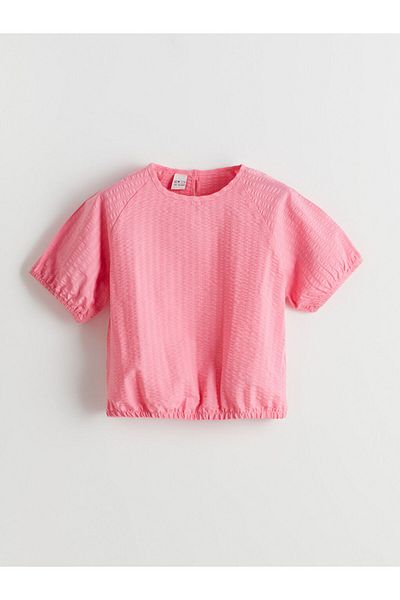 LC Waikiki Lcw Eco Pink Crew Neck Textured Girl's Blouse