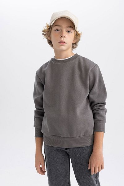 DeFacto Boy's Crew Neck Basic Plain Sweatshirt B7772A8Ns