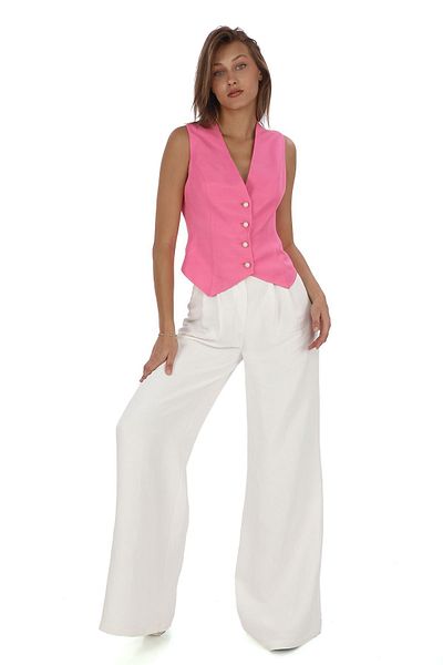PEARL Linen Pearl ButtoneD vest anD Comfortable PleateD Pants Set - Custom MaDe