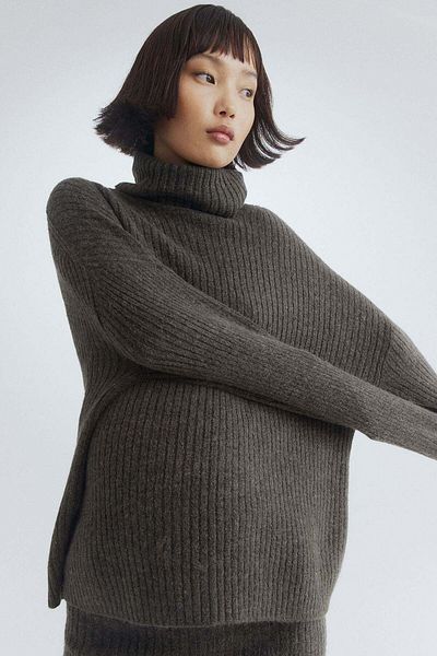 H&M MAMA Rib-knit polo-neck jumper