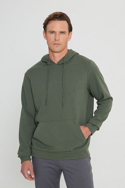 AC&Co / Altınyıldız Classics Men's Khaki 2 Thread Keep Warm Standard Fit Regular Fit Hooded Textured Pocket Sweatshirt