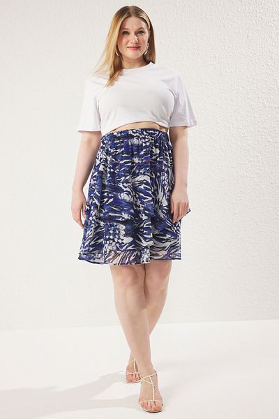 Trendyol Curve Blue Woven Large Size Skirt