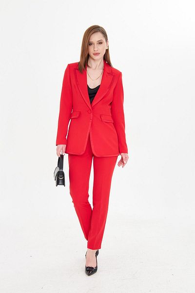 LOVELF Red Collar Satin Bias Suit