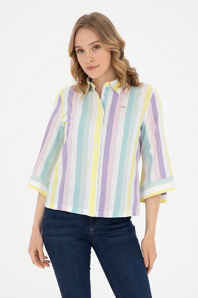 U.S. Polo Assn. قميص نسائي بلون النعناع - كم طويل، موديل 50283437 -VR090