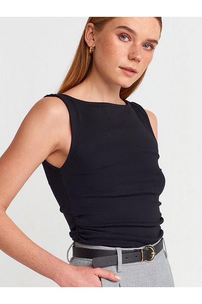 Dilvin 31589 Decolteu barcă adunat-Negru