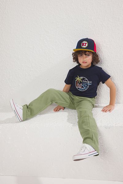 TRENDYOLKIDS Pantaloni țesuți de bază pentru băieți kaki TKDSS25PL00006