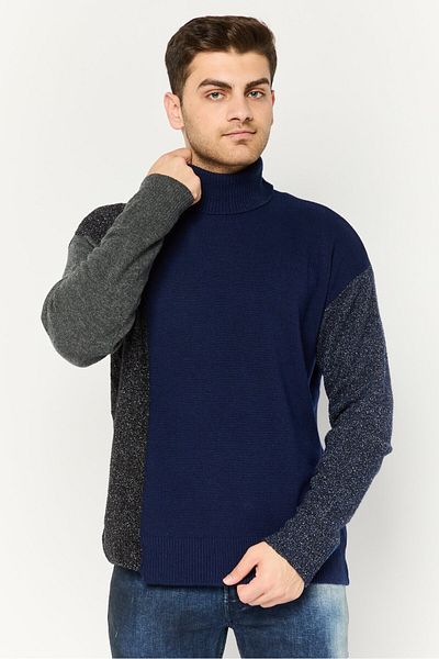 Diesel Men High Neck Long Sleeve Textured Sweater, Navy Combo