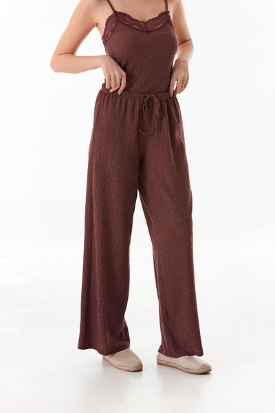 Fulla Moda Панталон Palazzo с еластична талия и карирана материя