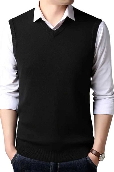 Uniquetrenders 2-Piece Men's V-Neck Knitwear Non-Pilling Sweater Men's Slim Fit Sweater