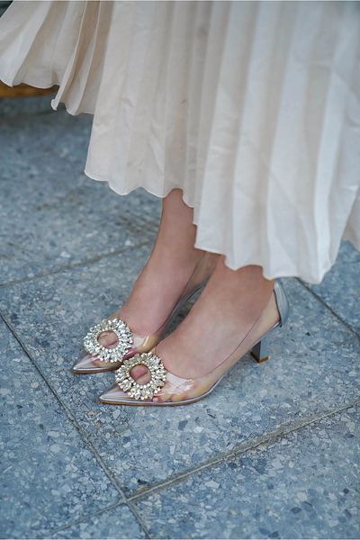 LamintaGlobal Pantofi cu toc de damă Mia Silver Transparent Stone