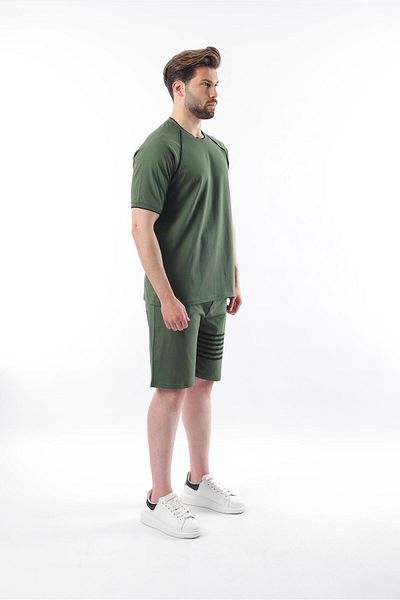 Madmext Khaki bedrucktes Raglanärmel-Herren-Shorts-T-Shirt-Set E7306
