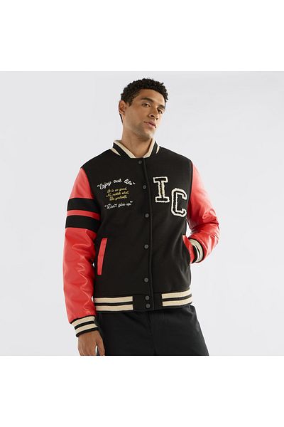 FAV Slogan Detail Button Through Bomber Jacket With Pockets And Long Sleeves
