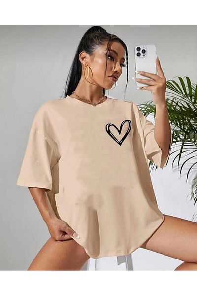 khufu Tricou casual unisex oversize cu imprimeu inimă