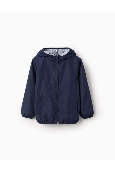 Ziddy Hooded Windbreaker for Boys, Dark Blue/Grey