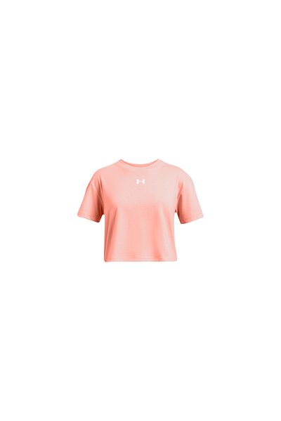 Under Armour تي شيرت بناتي بأكمام قصيرة وشعار رياضي قصير