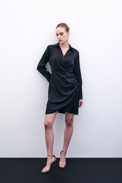 Sateen Double Breasted Satin - Black Dress