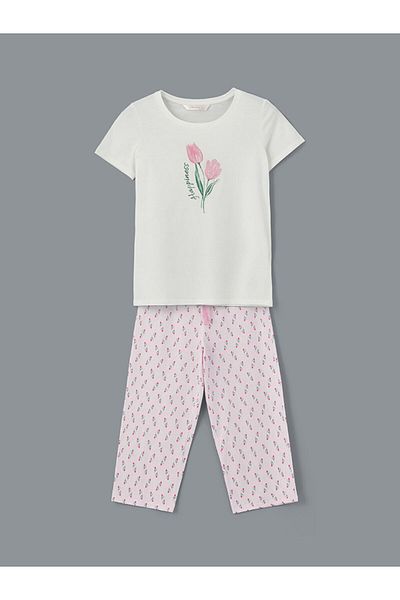 LC Waikiki Lcw Dream Pink Bicycle Collar Floral Women's Capri Pajama Set