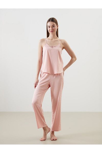 LC Waikiki V-Neck Polka Dot Strappy Satin Women's Pajama Set