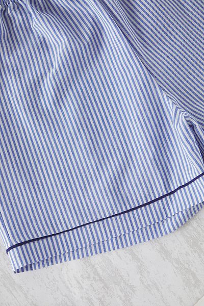 Trendyol Curve Heart Embroidery Navy Blue Striped Pajamas Set - Shirt Neck, Textured Woven Tbbss25Ai00079