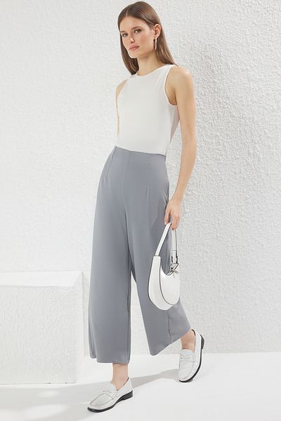 Trendyol Collection Gray Culotte Fit Cutout Detail High Waist Pants Twoss24Pl00036