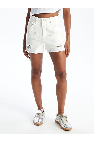 LC Waikiki Standard Fit Ripped Detailed Women's Jean Shorts