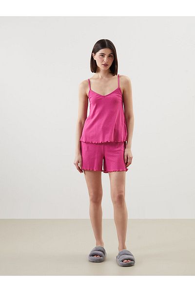 LC Waikiki U Neck Self Patterned Straps Women's Shorts Pajama Set