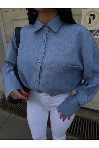 LB Laluna Butik Women's Flowy Denim Fabric Lycra Shirt