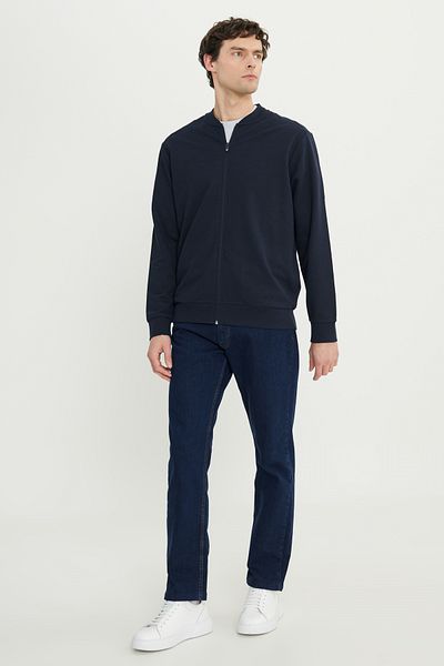 AC&Co / Altınyıldız Classics Men's Navy Blue Cotton Standard Fit Regular Cut College Collar Side Pocket Sweatshirt Jacket