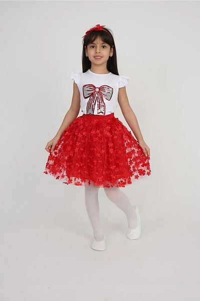 Nacar Girl 0-24 Bear Tshirt and Skirt Set