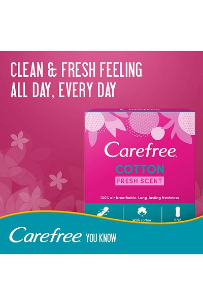Carefree Panty Liners, Cotton, Fresh Scent, Pack of 56